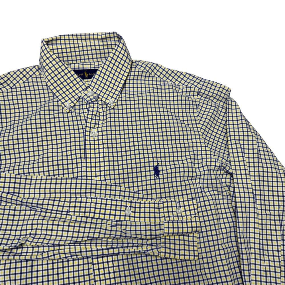 Ralph Lauren Polo Button Down Plaid Shirt Men's Size M Yellow Preppy Casual